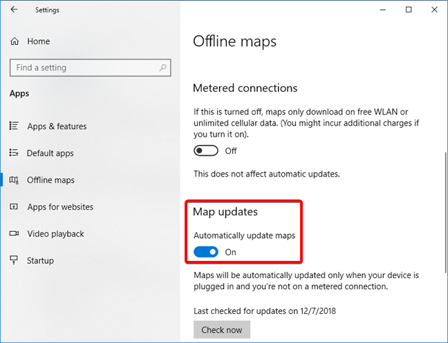 Establecer actualizaciones automáticas de mapas en Windows 10