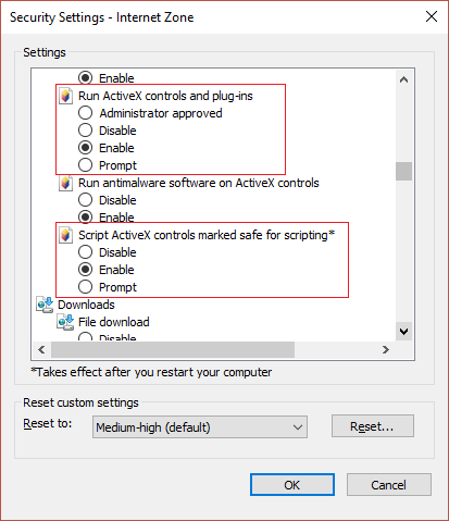 Włącz kontrolki i wtyczki ActiveX