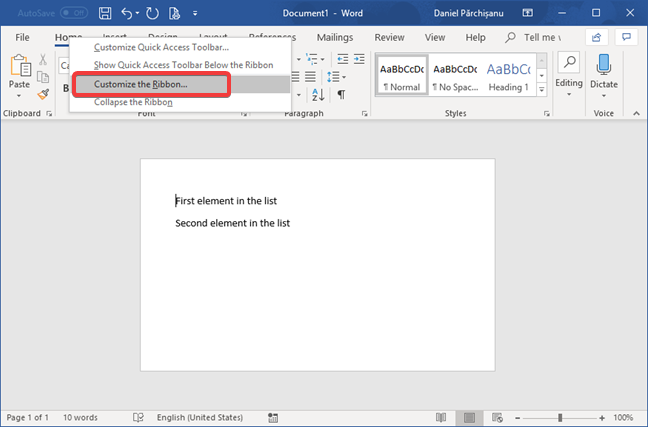 Personaliza la cinta en Microsoft Word