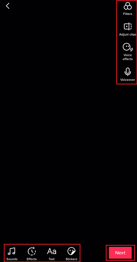 Pantalla de edición de TikTok - Opciones de edición - Siguiente 