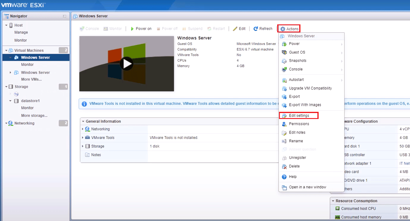 editar configuración máquina virtual