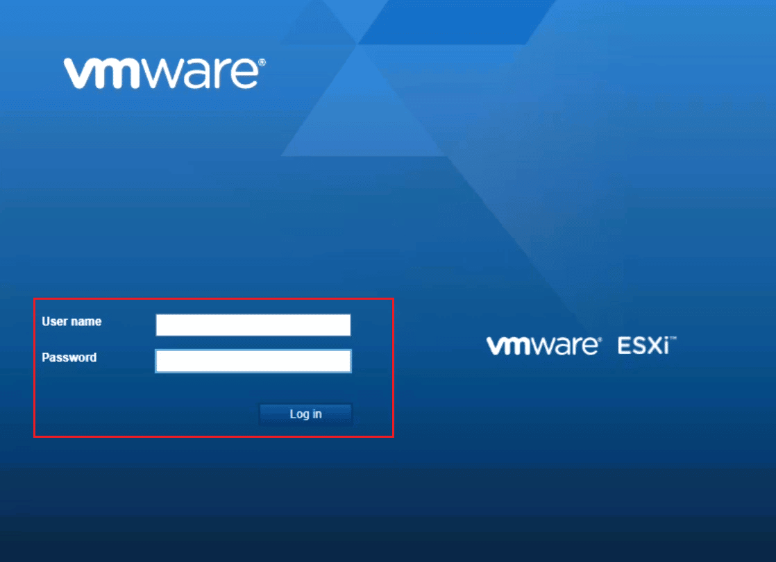 inicie sesión en el servidor ESXi.  Solucione el código de error de VMware 21001 en Windows 10