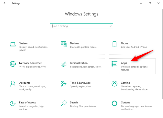 La categoría Aplicaciones de la configuración de Windows 10