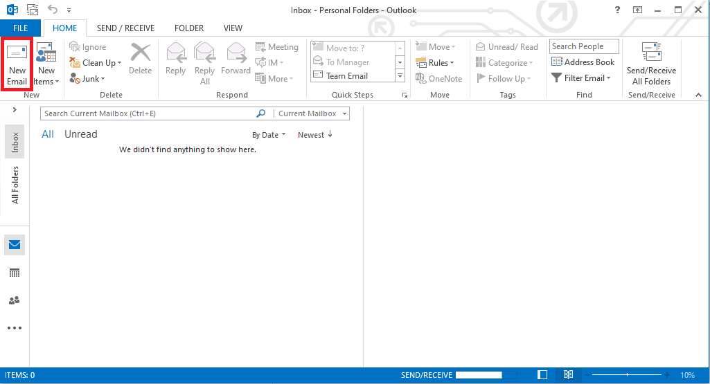 En la ventana de inicio de Outlook, haga clic en Nuevo correo electrónico