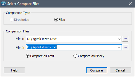 Usando AptDiff para elegir los dos archivos a comparar