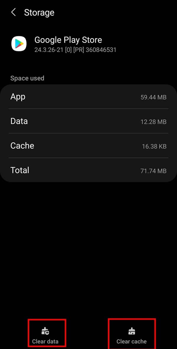 toque la opción Borrar caché, seguida de la opción Borrar datos.  |  Cómo reparar el error del servidor en Google Play Store