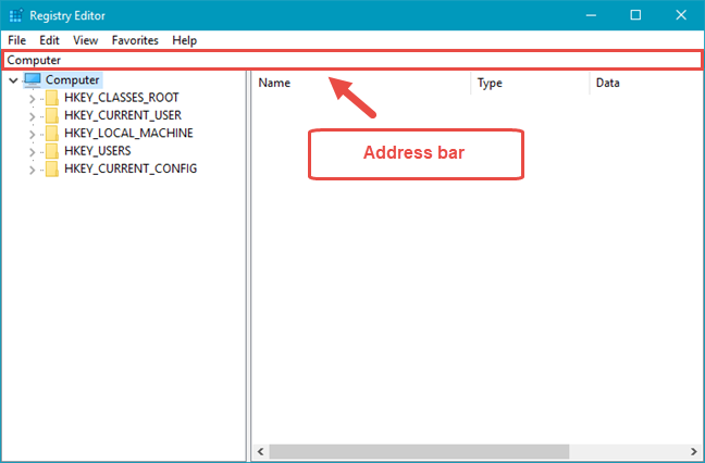 Windows 10, Editor del Registro, barra de direcciones