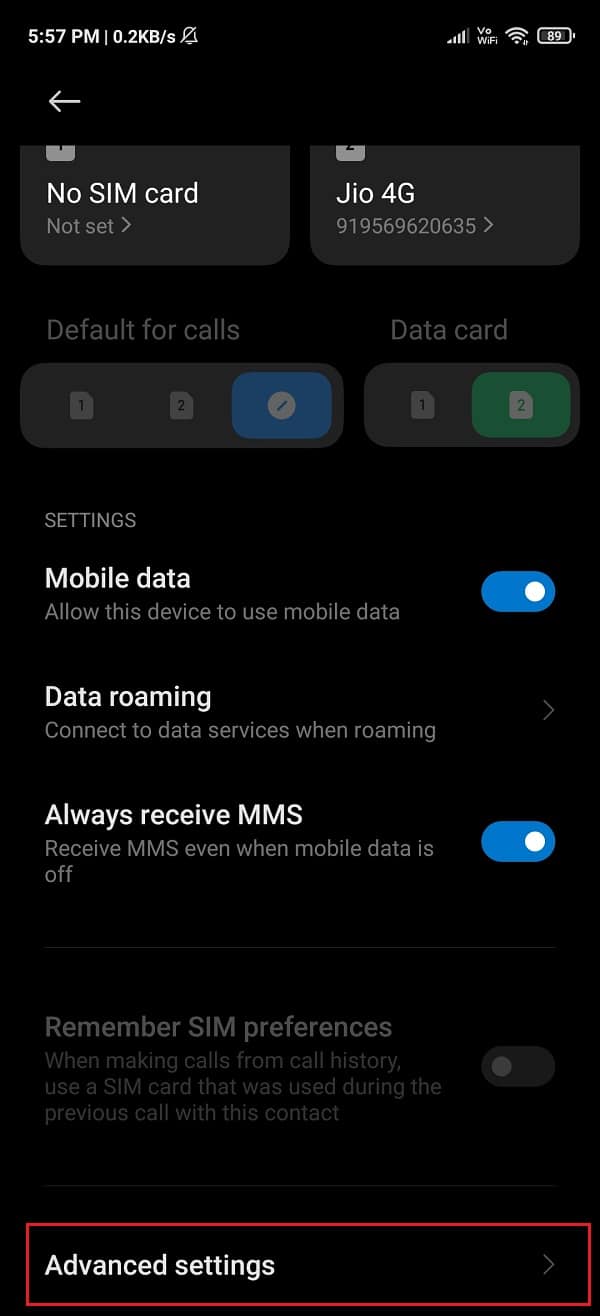 Haga clic en la sección Avanzado