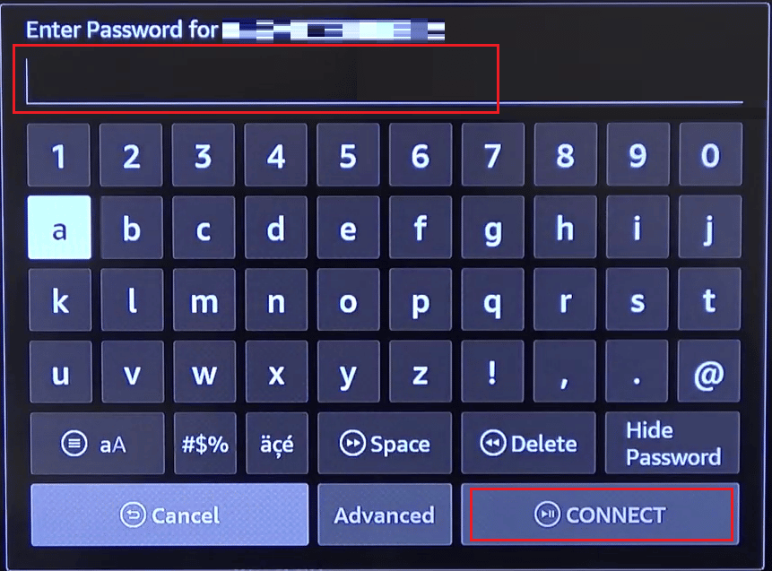 Introduzca la contraseña y seleccione Conectar | Amazon dice que no hay conexión a Internet