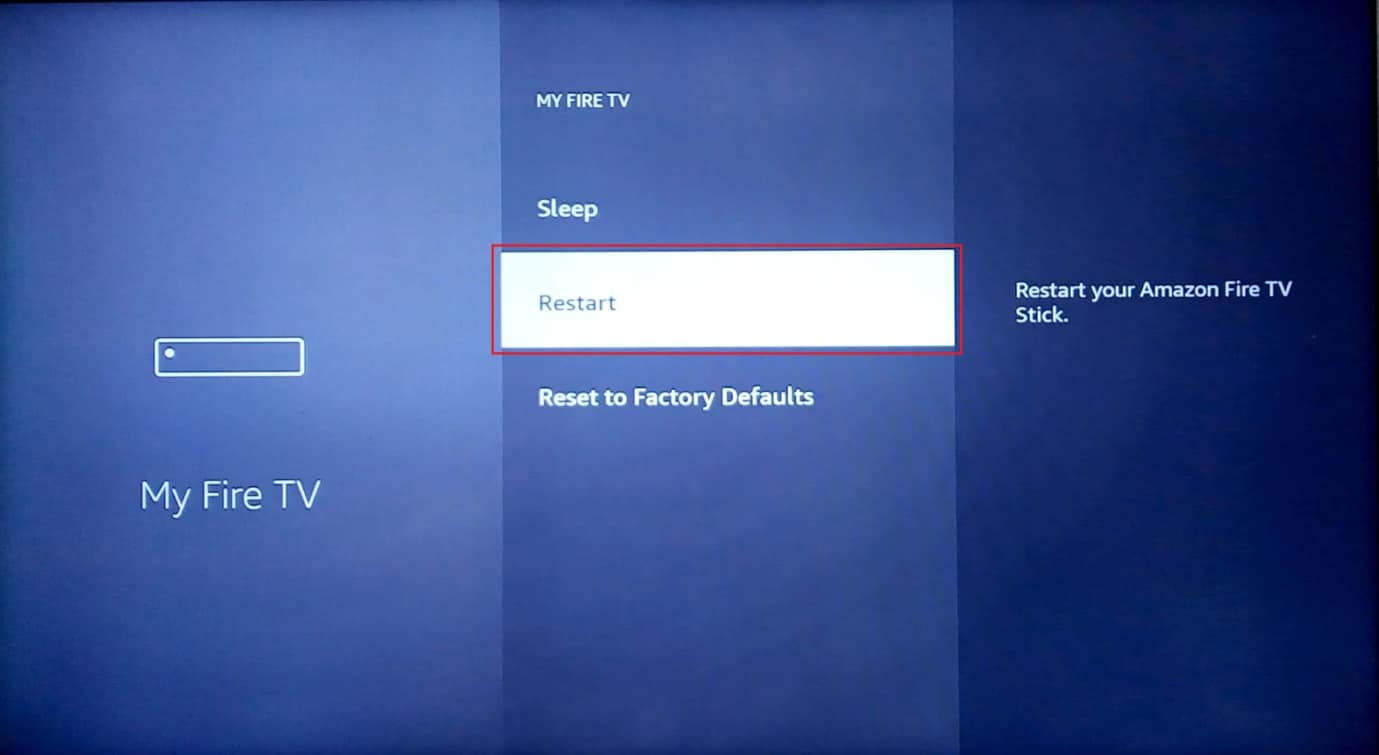 reiniciar en mi menú firetv. cómo mejorar el rendimiento de Firestick