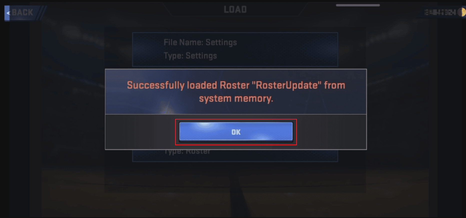 Toque Aceptar para actualizar la lista