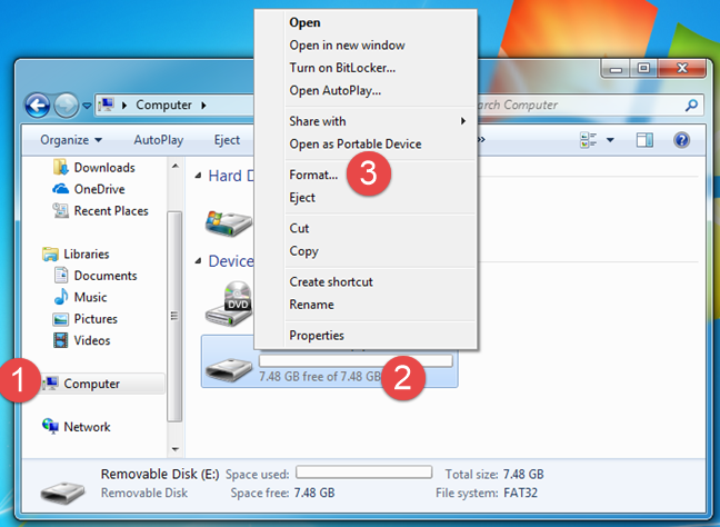 Windows, formato, unidades, almacenamiento