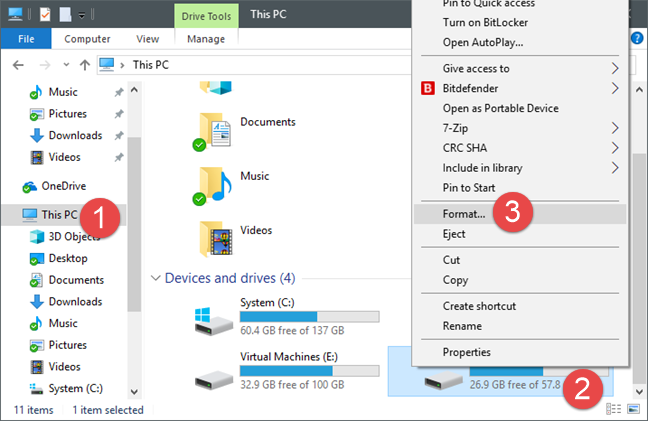 Windows, formato, unidades, almacenamiento