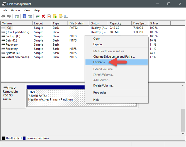 Windows, formato, unidades, almacenamiento
