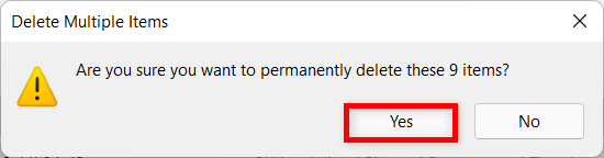 Presione Sí para confirmar su elección