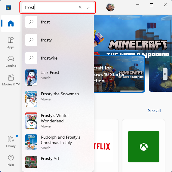 Encuentra un juego en Microsoft Store usando el cuadro de búsqueda