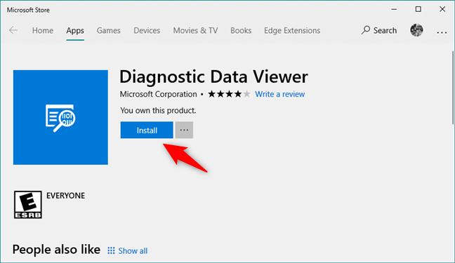 Instalación de la aplicación Diagnostic Data Viewer desde Microsoft Store