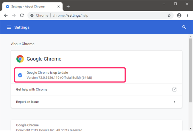 Comprobación de la versión de Google Chrome