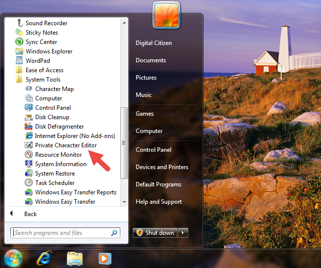 Editor de personajes privados, Windows