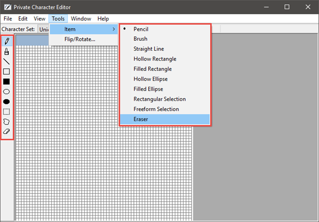 Editor de personajes privados, Windows