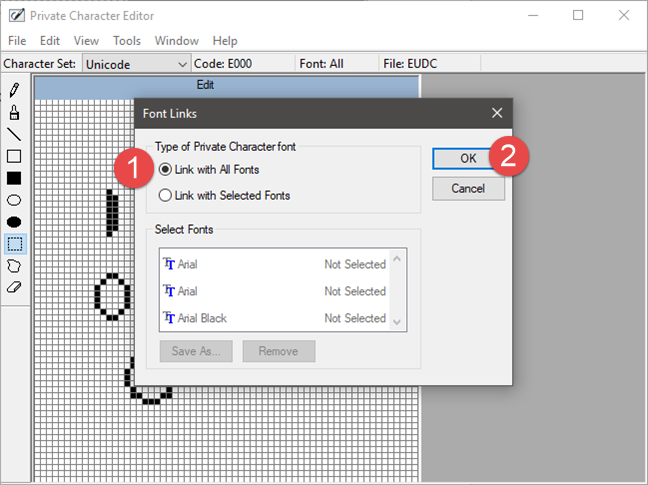 Editor de personajes privados, Windows