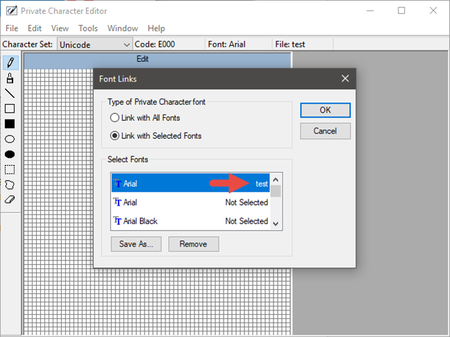 Editor de personajes privados, Windows