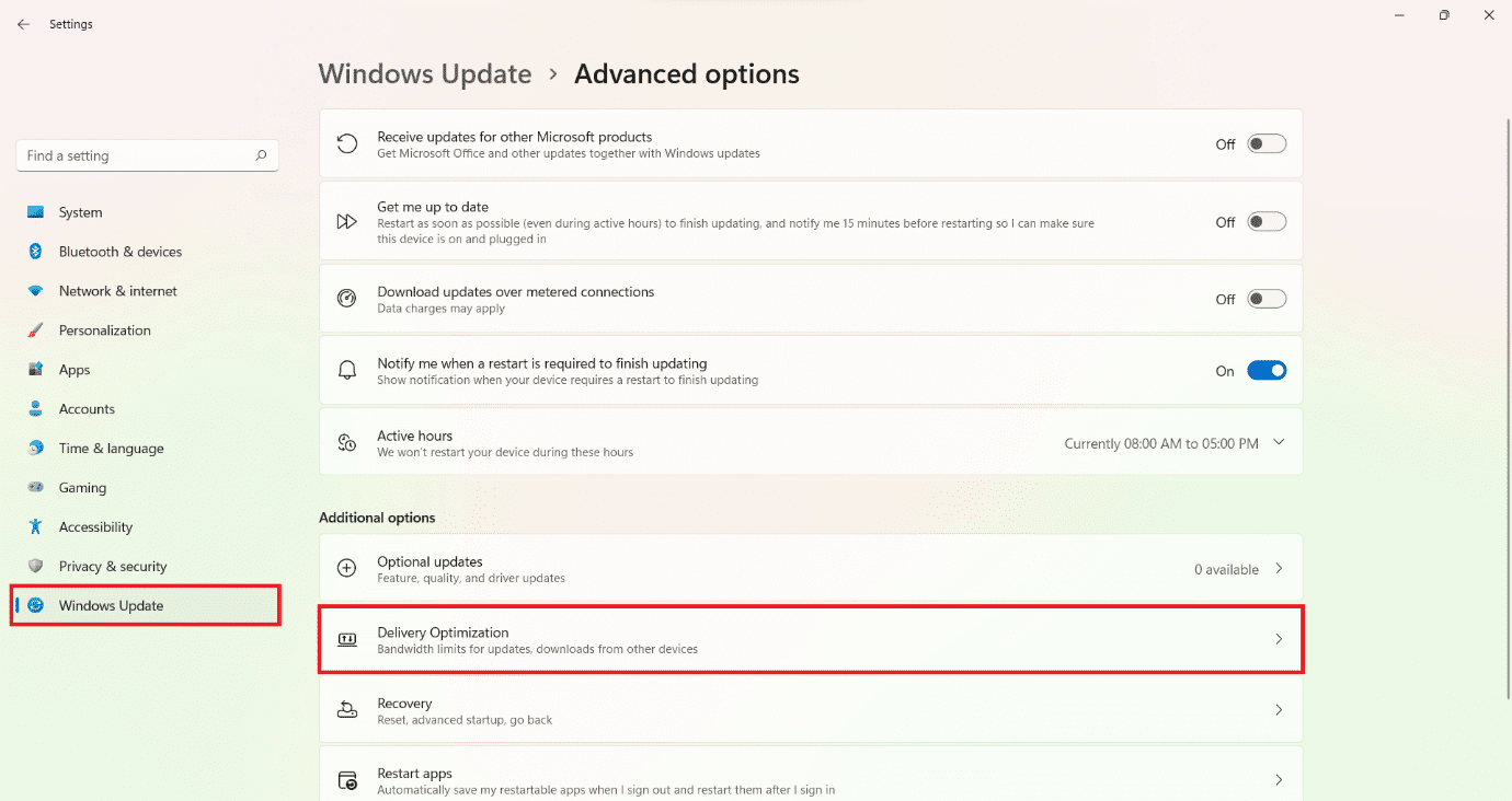 Optimización de la entrega en la sección de opciones avanzadas.