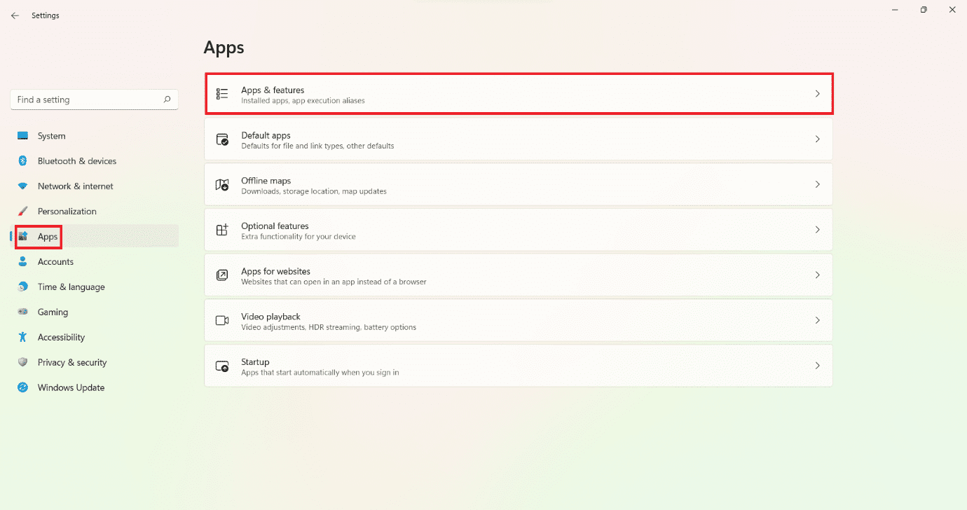 Sección de aplicaciones en la ventana de configuración.