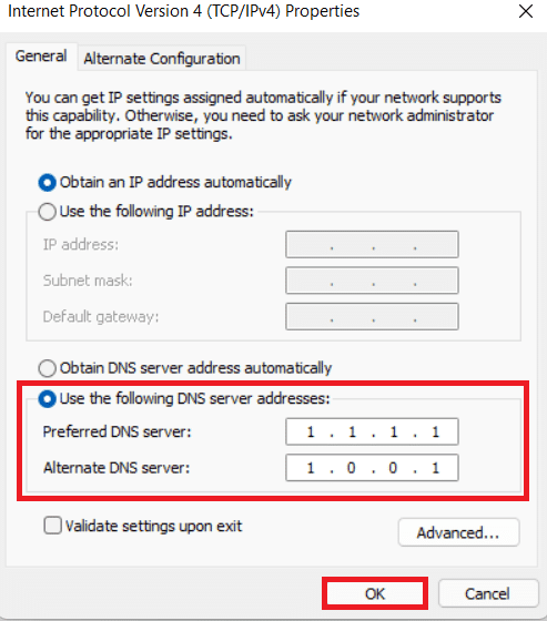 Configuración del servidor DNS alternativo |  Cómo aumentar la velocidad de Internet en Windows 11