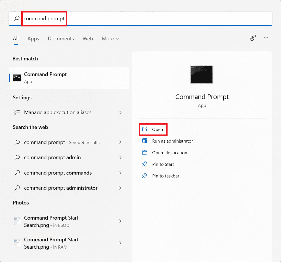 Resultados de la búsqueda del menú de inicio para el símbolo del sistema