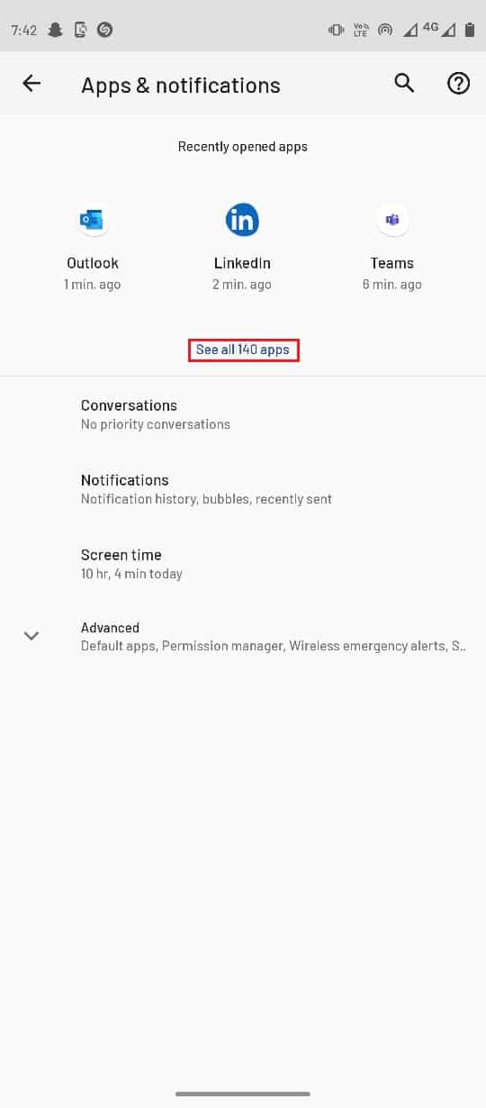 Seleccione Ver todas las aplicaciones.  Arreglar Actualmente no se puede enviar su mensaje en Outlook Mobile