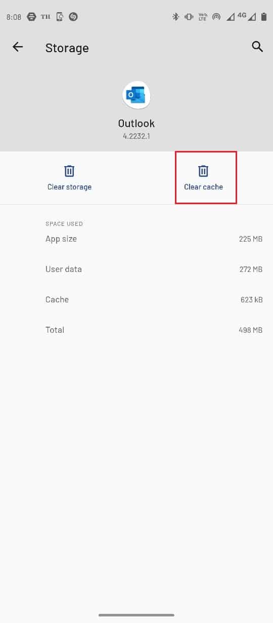 Seleccione Borrar caché.  Arreglar Actualmente no se puede enviar su mensaje en Outlook Mobile