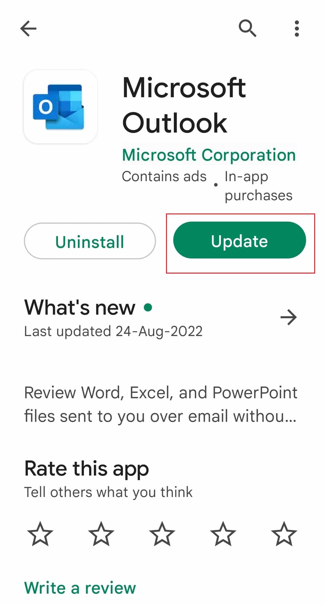 actualizar Microsoft Outlook.  Arreglar Actualmente no se puede enviar su mensaje en Outlook Mobile