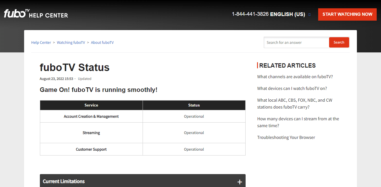 Verifique el estado del servidor de FuboTV.  ¿Por qué Fubo no funciona en Windows 10?