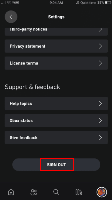 En el menú Configuración, deslice hacia abajo y toque la opción CERRAR SESIÓN