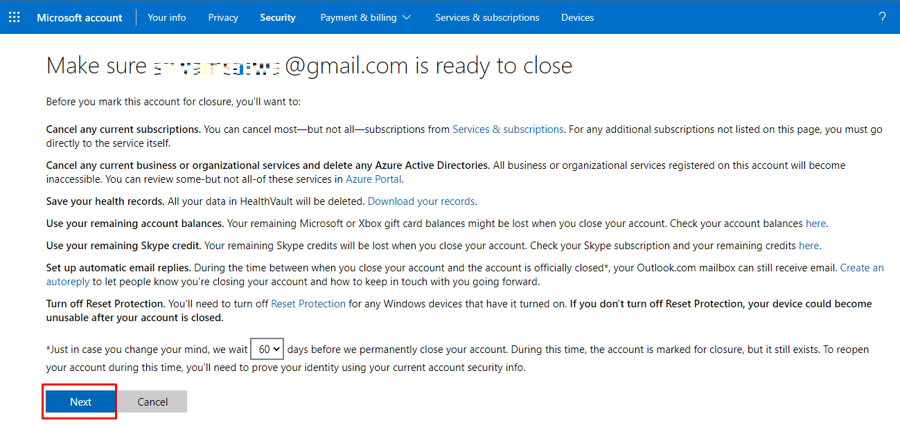 Lea todas las instrucciones y luego haga clic en Siguiente