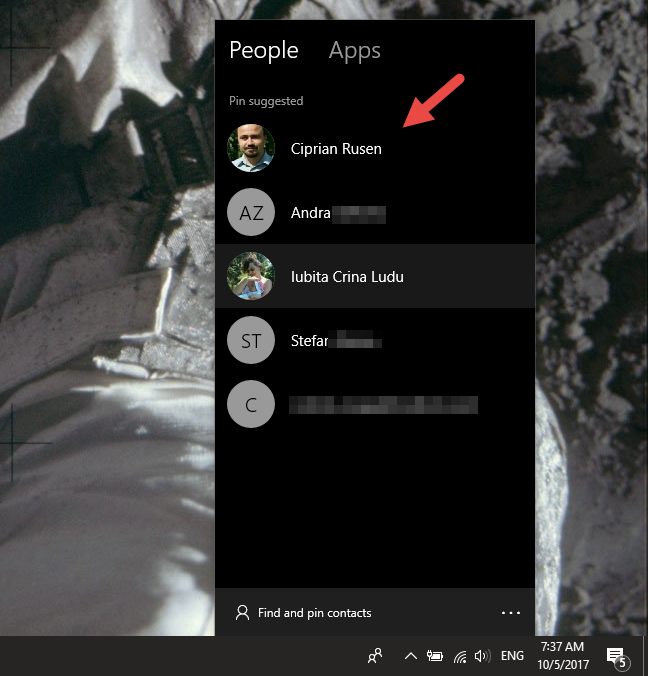 Windows 10, anclar contactos, anclar personas