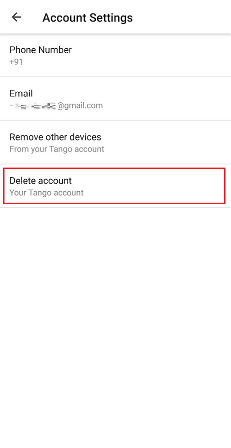 toque Eliminar cuenta