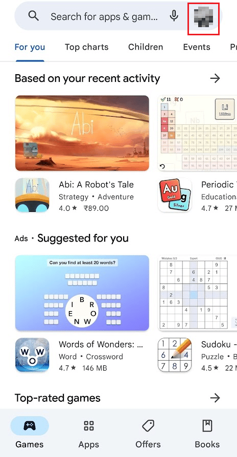 Toque el ícono de perfil en la esquina superior derecha