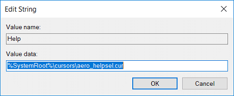 Haga doble clic en cualquiera de las cadenas expandibles anteriores y luego escriba la ruta completa del archivo .ani o .cur | Cómo cambiar el puntero del mouse en Windows 10