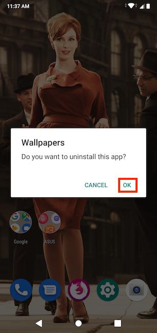 Confirmar la desinstalación de la aplicación