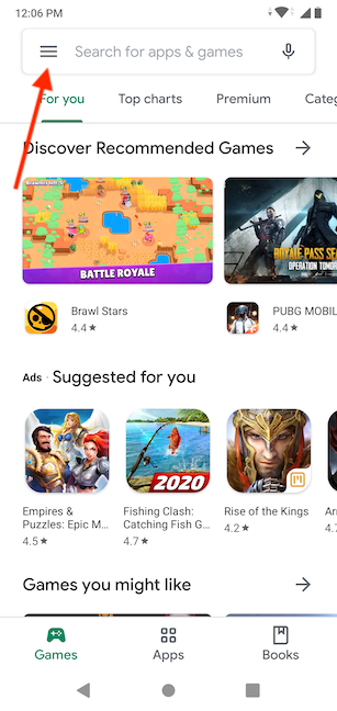 Accede a la Play Store y toca el botón de la hamburguesa