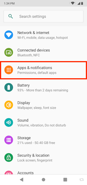 Toca Aplicaciones y aplicaciones. notificaciones de la aplicación Configuración