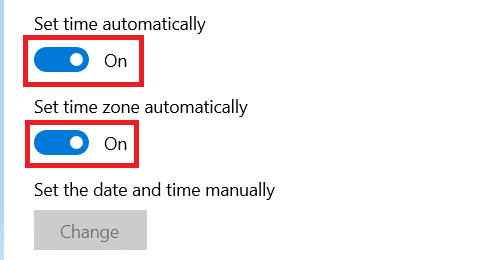 Active las opciones Establecer hora automáticamente y Establecer zona horaria automáticamente.