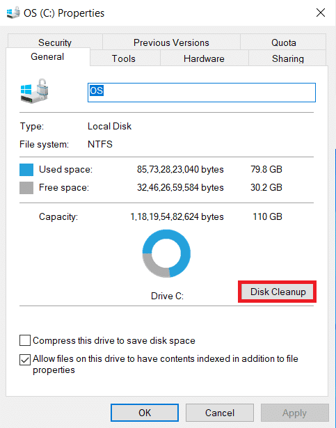 Haga clic en Limpieza de disco en la pestaña General. Cómo arreglar Steam que no se abre en Windows 10