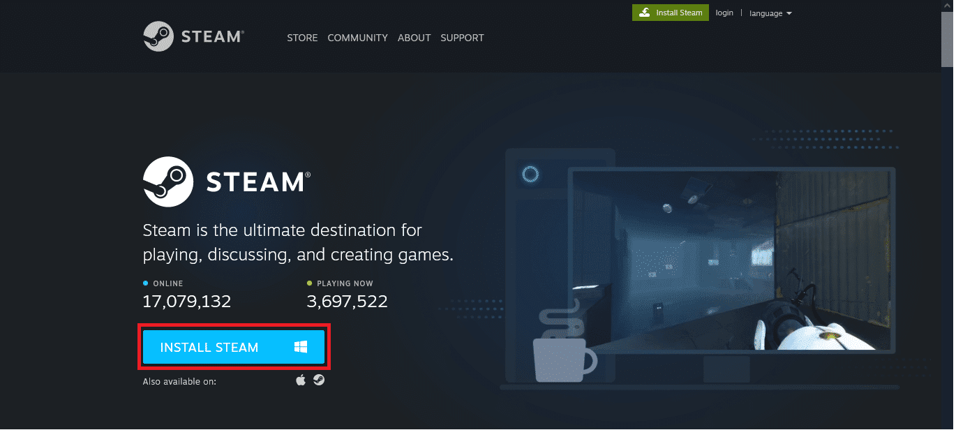 Haga clic en INSTALAR STEAM para descargar el archivo de instalación. Cómo arreglar Steam que no se abre en Windows 10