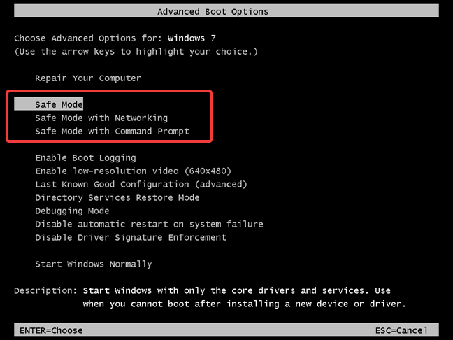 Opciones de arranque avanzadas en Windows 7