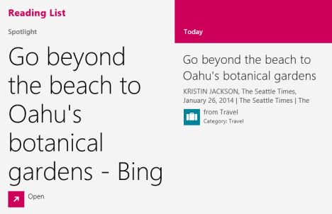 Windows 8.1, Lista de lectura, Aplicación, Leer más tarde, Agregar, Contenido, Categorizar