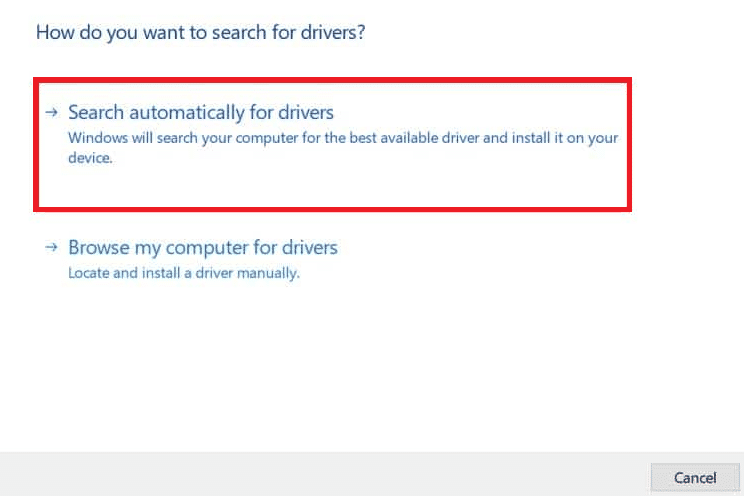haga clic en seleccionar Buscar controladores automáticamente.