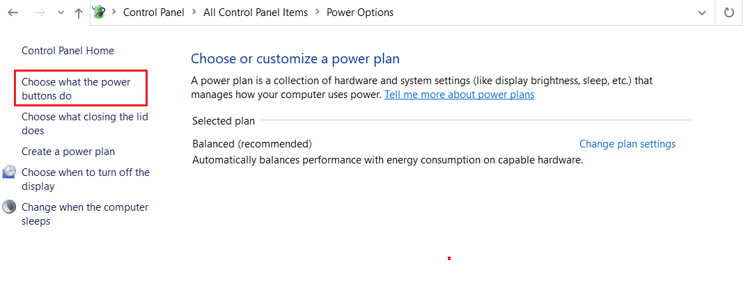 En la ventana Opciones de energía, seleccione la opción Elegir qué hace el botón de encendido, como se destaca a continuación.  Reparar solicitud de descriptor de dispositivo USB desconocido falló en Windows 10